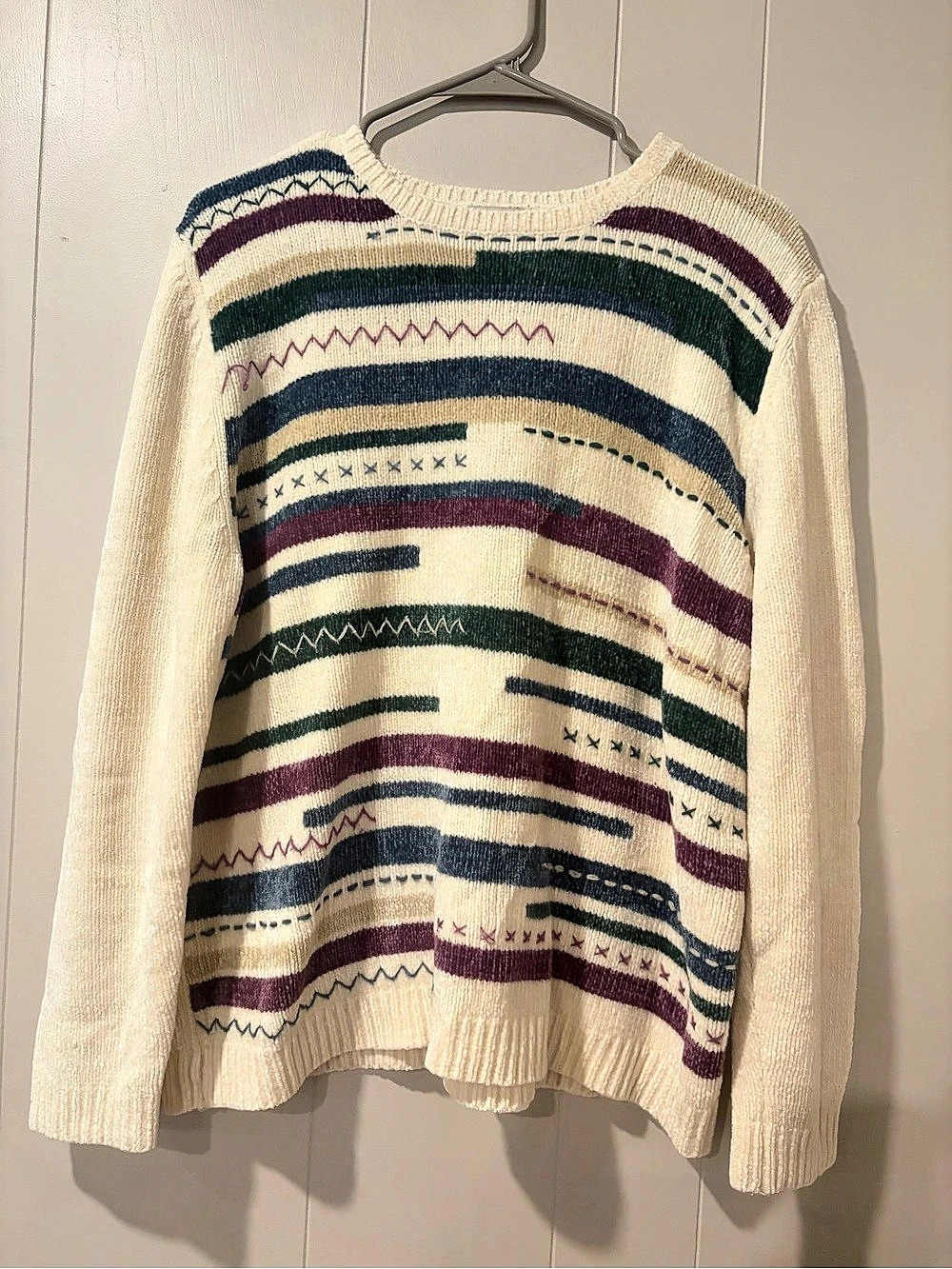 Alfred Dunner Geometric Knit Sweater in Cream Size Large